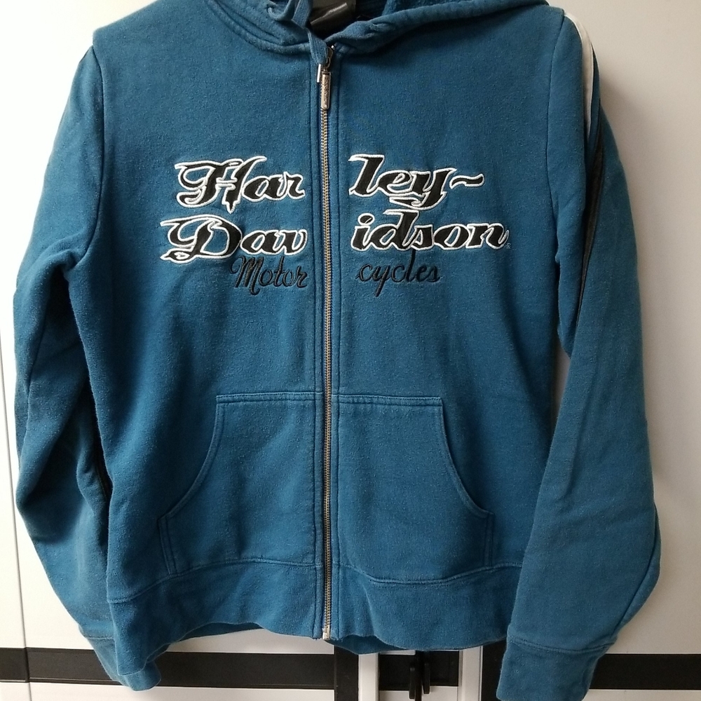 Harley Davidson teal zip up sweat shirt size M